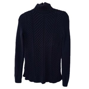 Vince Mock Neck Navy Blue Yak Wool Cable Knit Sweater XXS